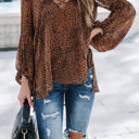 Small Brown Balloon Sleeve Lace Up Top