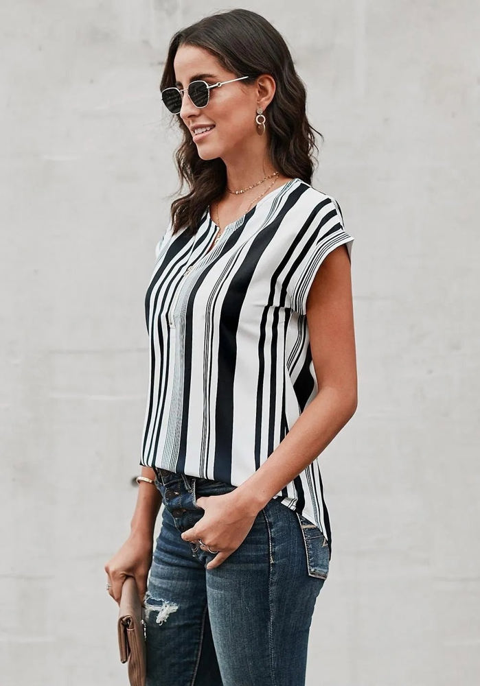 Zip Front Stripe Top