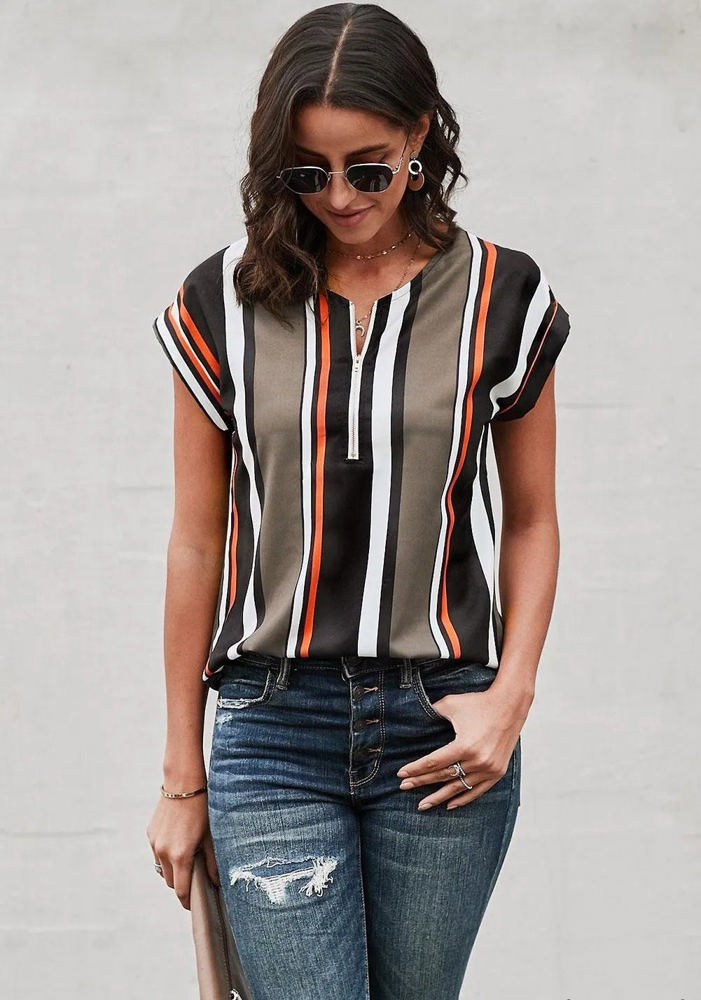 Zip Front Stripe Top