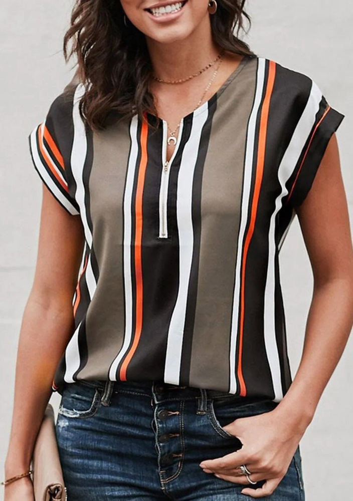 Zip Front Stripe Top