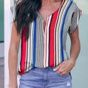 Large Red Zip Front Stripe Top