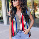 Large Red Zip Front Stripe Top