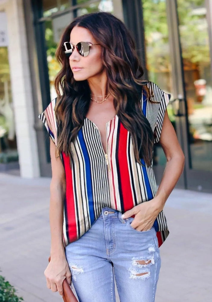 Zip Front Stripe Top