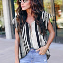 Large White Zip Front Stripe Top