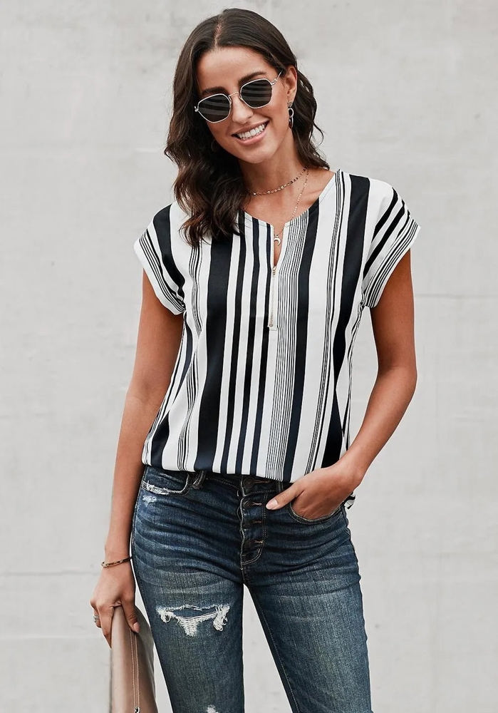 Zip Front Stripe Top