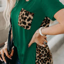 XL Green Leopard Printed Back Pocket Top