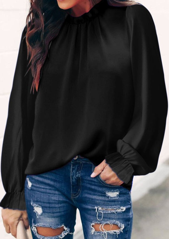 Mock Neck Long Sleeves Ruffled Top