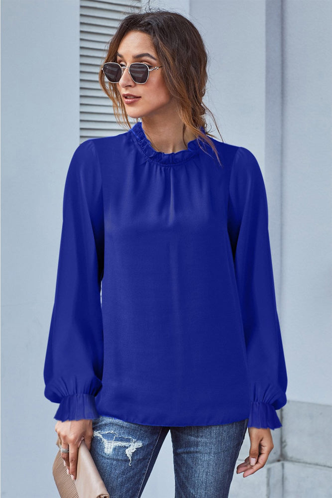 Mock Neck Long Sleeves Ruffled Top