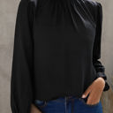 Medium Black Mock Neck Long Sleeves Ruffled Top