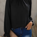 Small Black Mock Neck Long Sleeves Ruffled Top