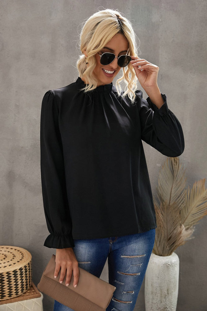 Mock Neck Long Sleeves Ruffled Top