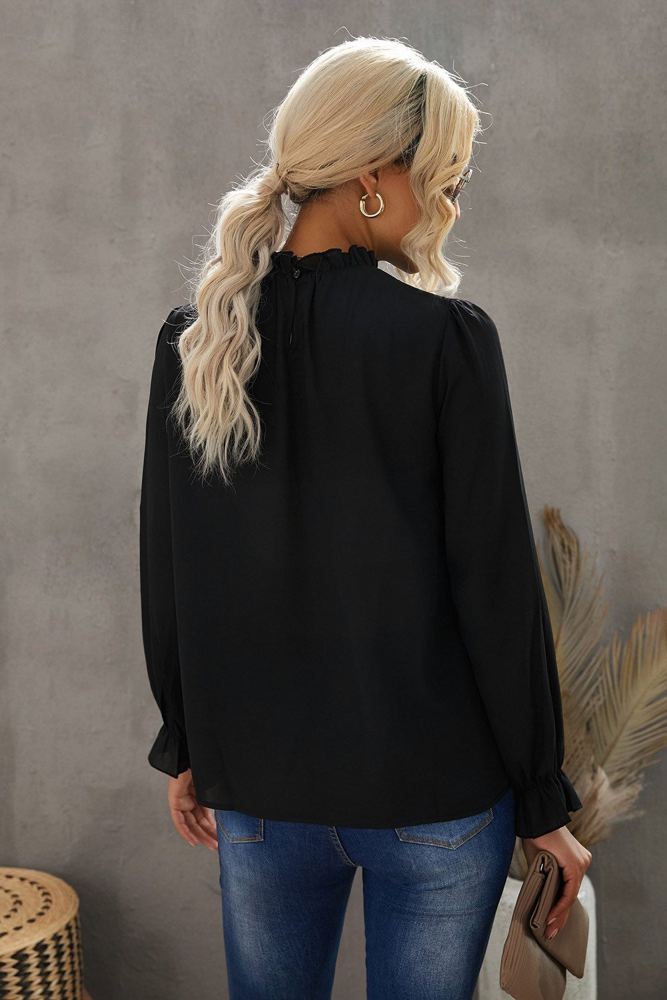 Mock Neck Long Sleeves Ruffled Top