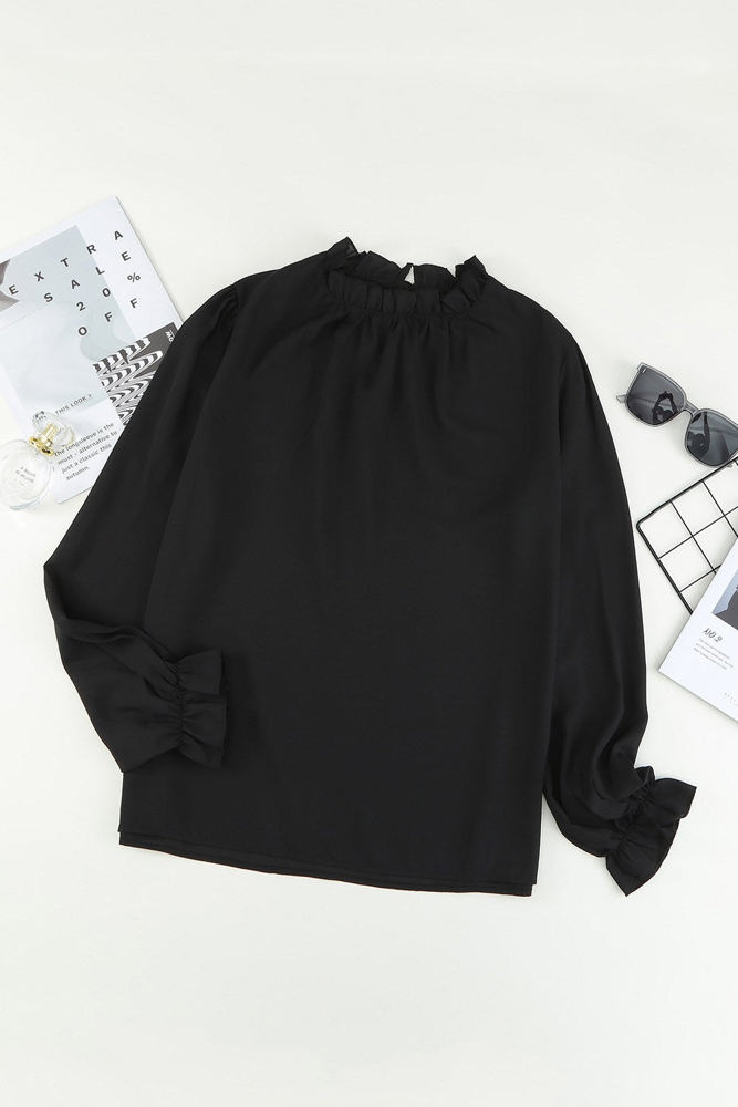 Mock Neck Long Sleeves Ruffled Top