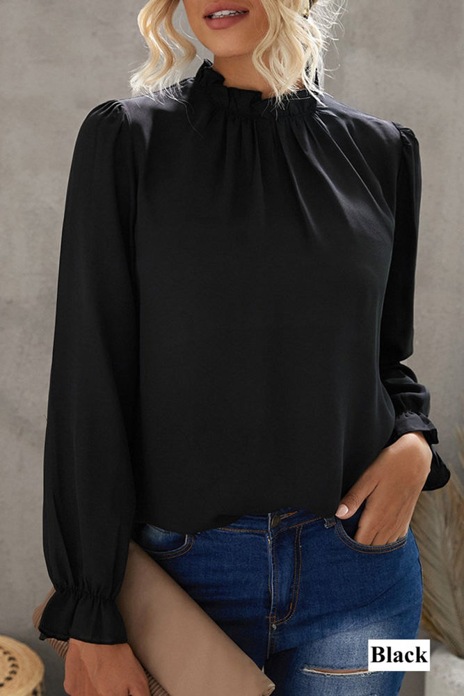 Mock Neck Long Sleeves Ruffled Top