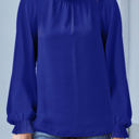 Medium Blue Mock Neck Long Sleeves Ruffled Top