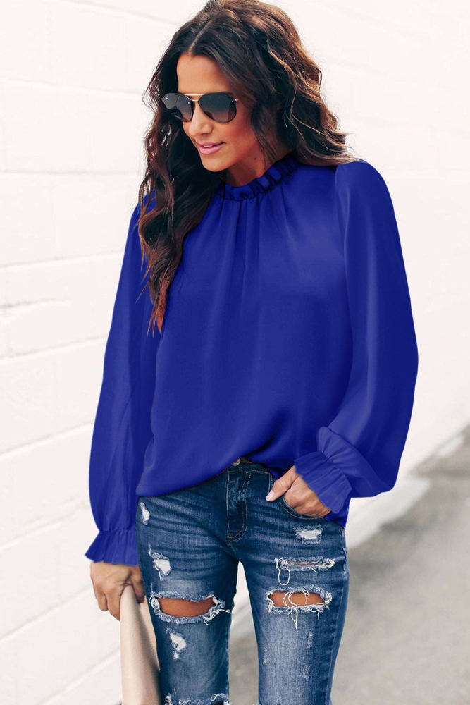 Mock Neck Long Sleeves Ruffled Top