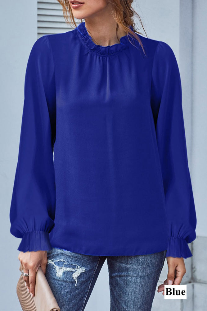 Mock Neck Long Sleeves Ruffled Top