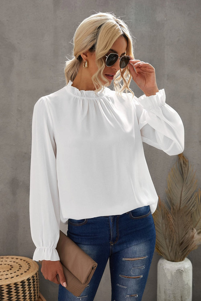 Mock Neck Long Sleeves Ruffled Top