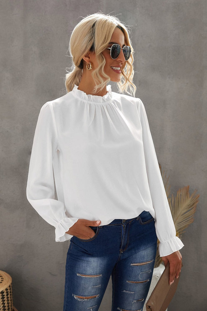 Mock Neck Long Sleeves Ruffled Top