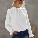 Small White Mock Neck Long Sleeves Ruffled Top