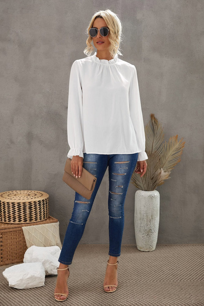 Mock Neck Long Sleeves Ruffled Top