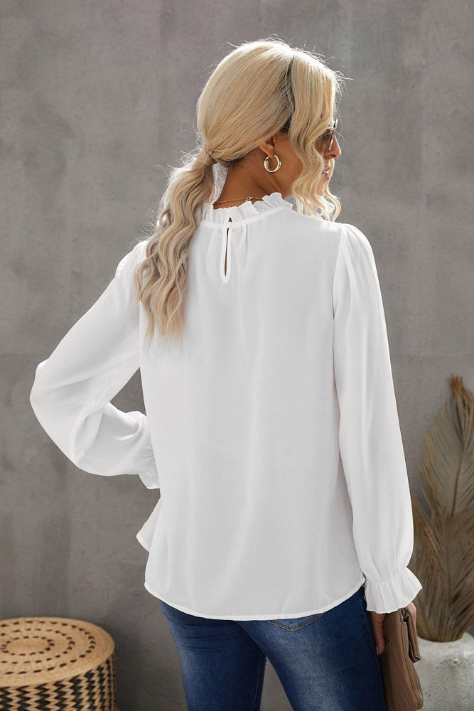 Mock Neck Long Sleeves Ruffled Top