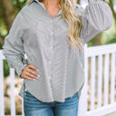  Striped Smocked Sleeve Buttoned Shirt