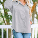  Striped Smocked Sleeve Buttoned Shirt