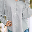  Striped Smocked Sleeve Buttoned Shirt