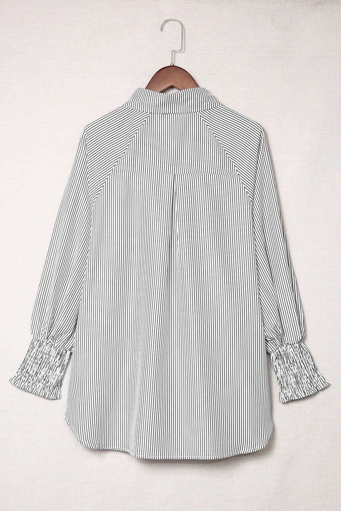 Striped Smocked Sleeve Buttoned Shirt