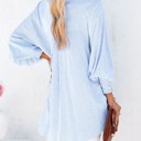 Small Blue Striped Smocked Sleeve Buttoned Shirt