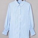 Small Blue Striped Smocked Sleeve Buttoned Shirt