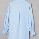 Small Blue Striped Smocked Sleeve Buttoned Shirt