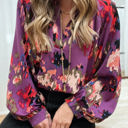  Painterly V-Neck Bubble Sleeve Top