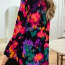  Painterly V-Neck Bubble Sleeve Top