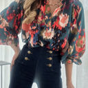  Painterly V-Neck Bubble Sleeve Top