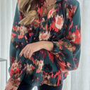  Painterly V-Neck Bubble Sleeve Top