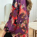  Painterly V-Neck Bubble Sleeve Top