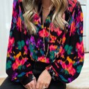 XXL Black Painterly V-Neck Bubble Sleeve Top