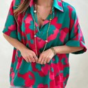  Abstract Floral Print Collared Blouse Top