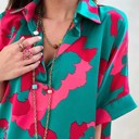  Abstract Floral Print Collared Blouse Top