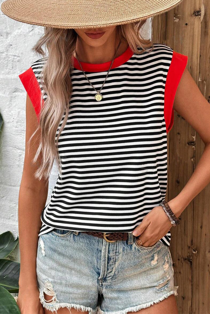 Contrasting Trip Striped Sleeveless Top