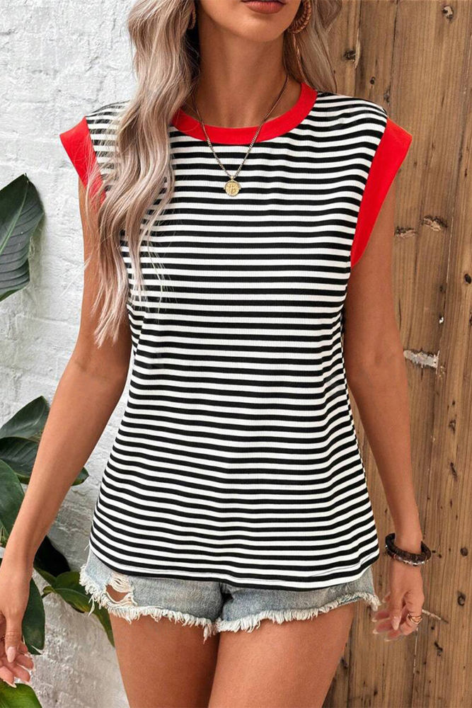 Contrasting Trip Striped Sleeveless Top