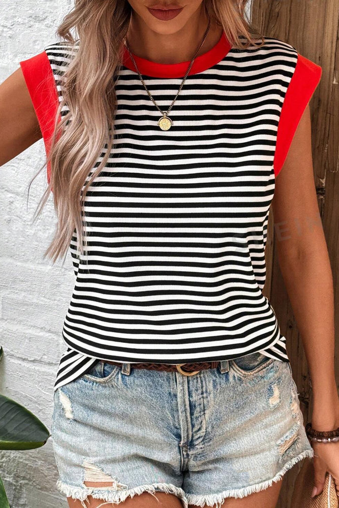 Contrasting Trip Striped Sleeveless Top