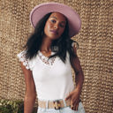 Small White Crochet Trimmed Ribbed Top