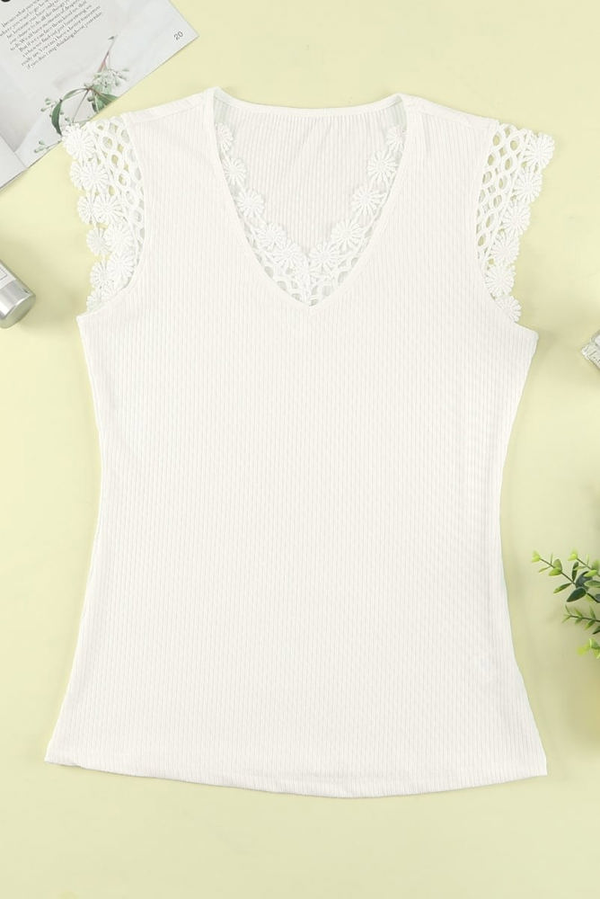 Crochet Trimmed Ribbed Top