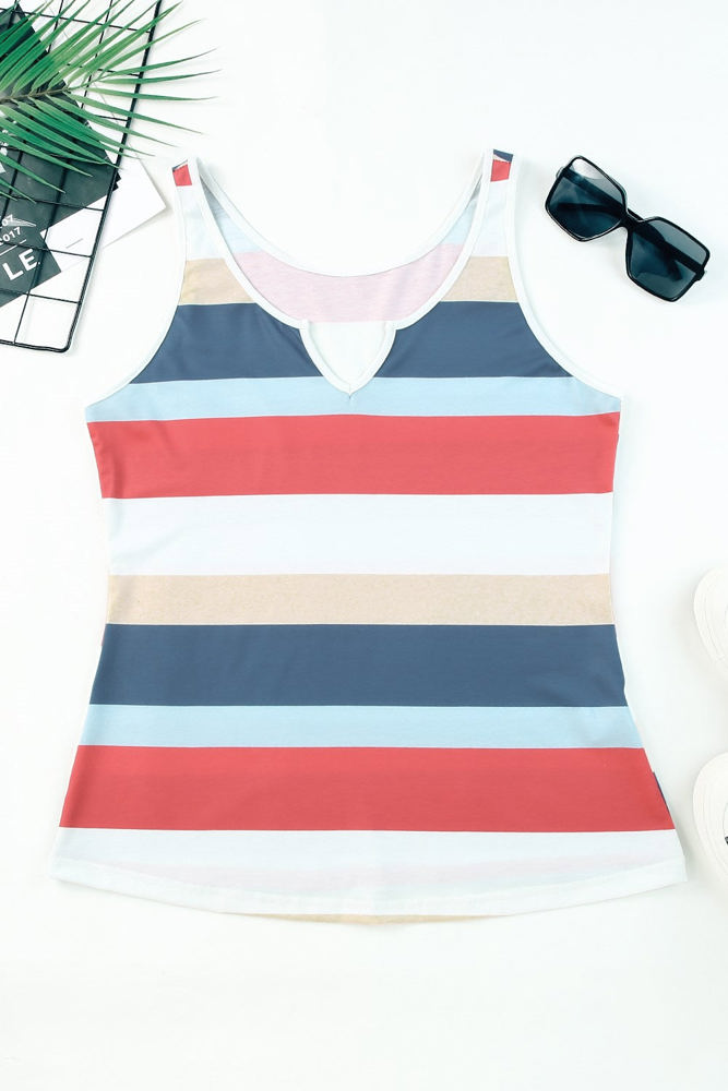 Notched Neck Striped Tank Top