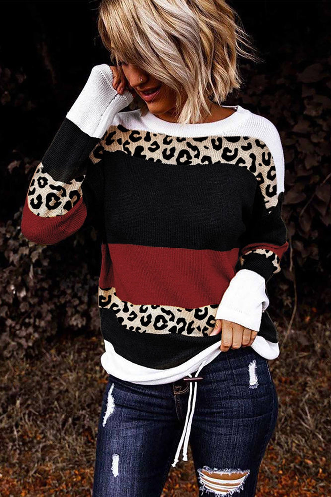 Leopard Colorblock Pullover