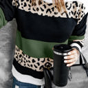 Small Green Leopard Colorblock Pullover