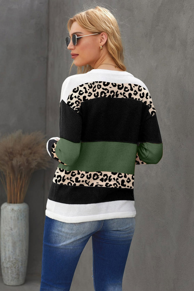 Leopard Colorblock Pullover